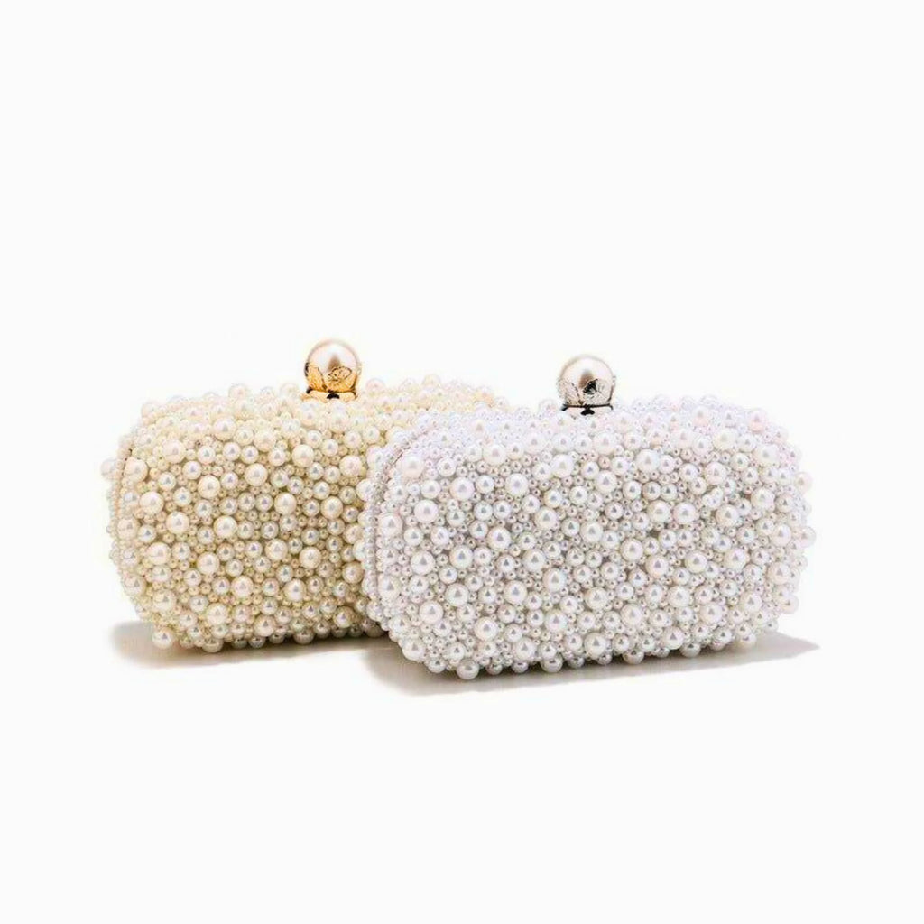 Clutch Set in Snow Pearl & Ivory Pearl – perlenbesetzte Boxen mit Kugelverschluss