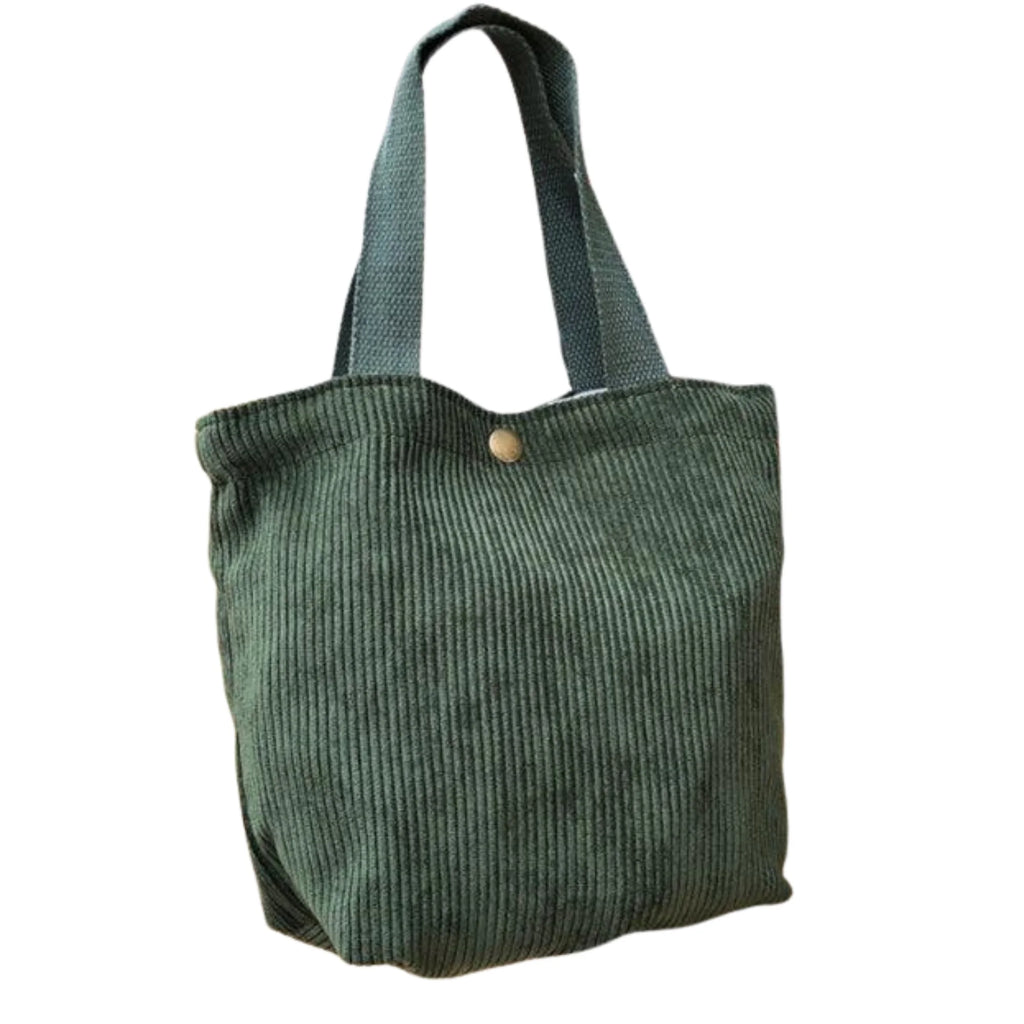 Strukturierte Kordtasche in dunklem Waldgrün, kompakte Form, schlichte Träger