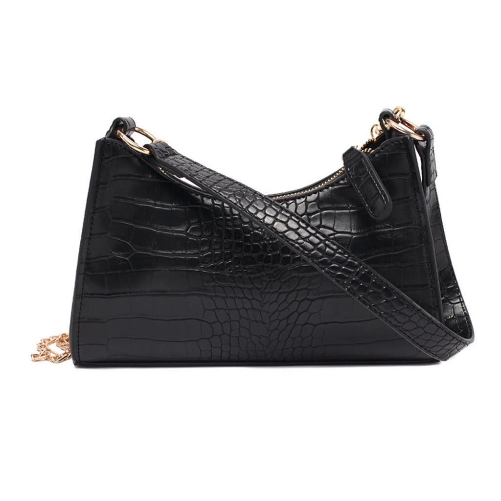Crossbody-Bag in Noir Croco – edler Look mit markanter Textur und goldener Kette