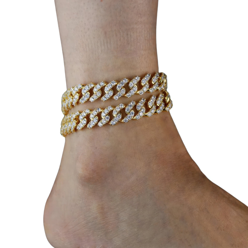 Fusskettchen Cuban Zirkonia 18K vergoldet rhodiniert – klare Struktur