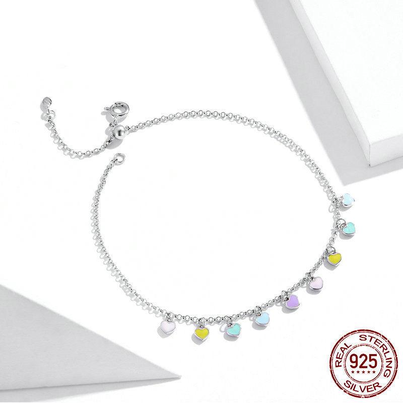 Women's Fashion Rainbow Heart Silver Anklet