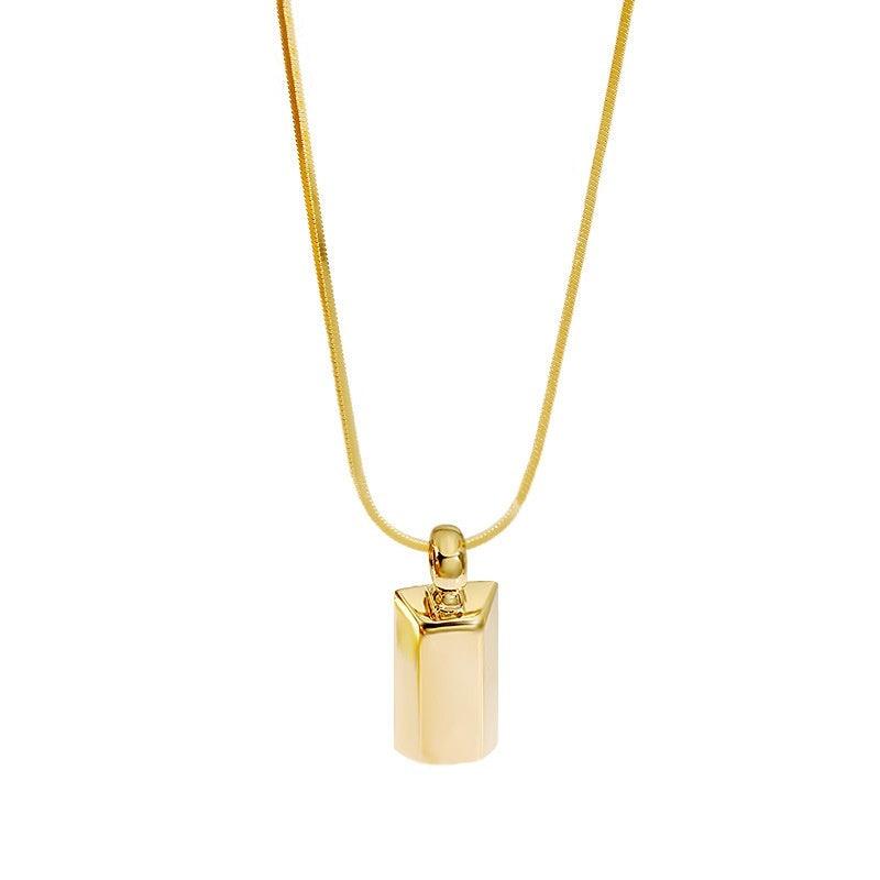 925 Sterling Silver Gold Plated Gold Brick Pendant Necklace