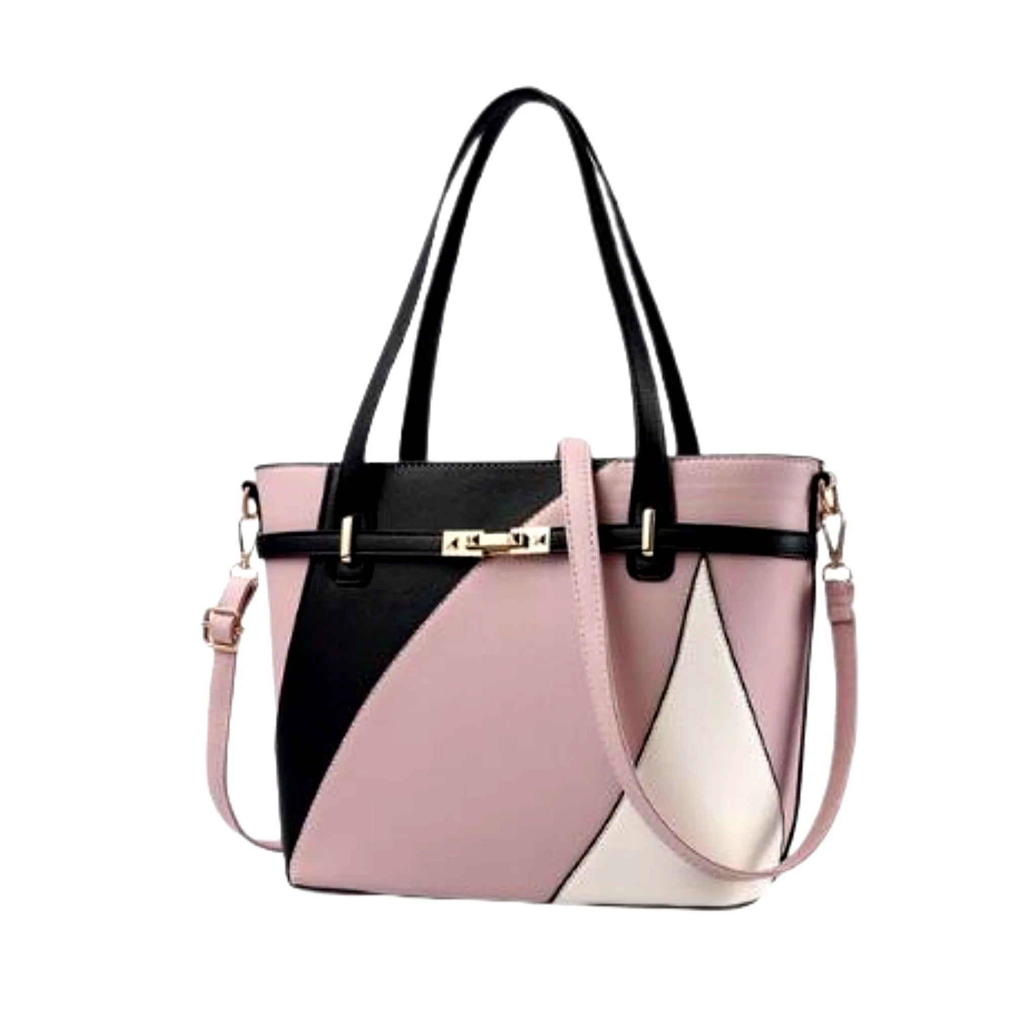 Schultertasche in Rose Cream mit Mauve Pink und Noir Mix – getragen für City oder Büroalltag