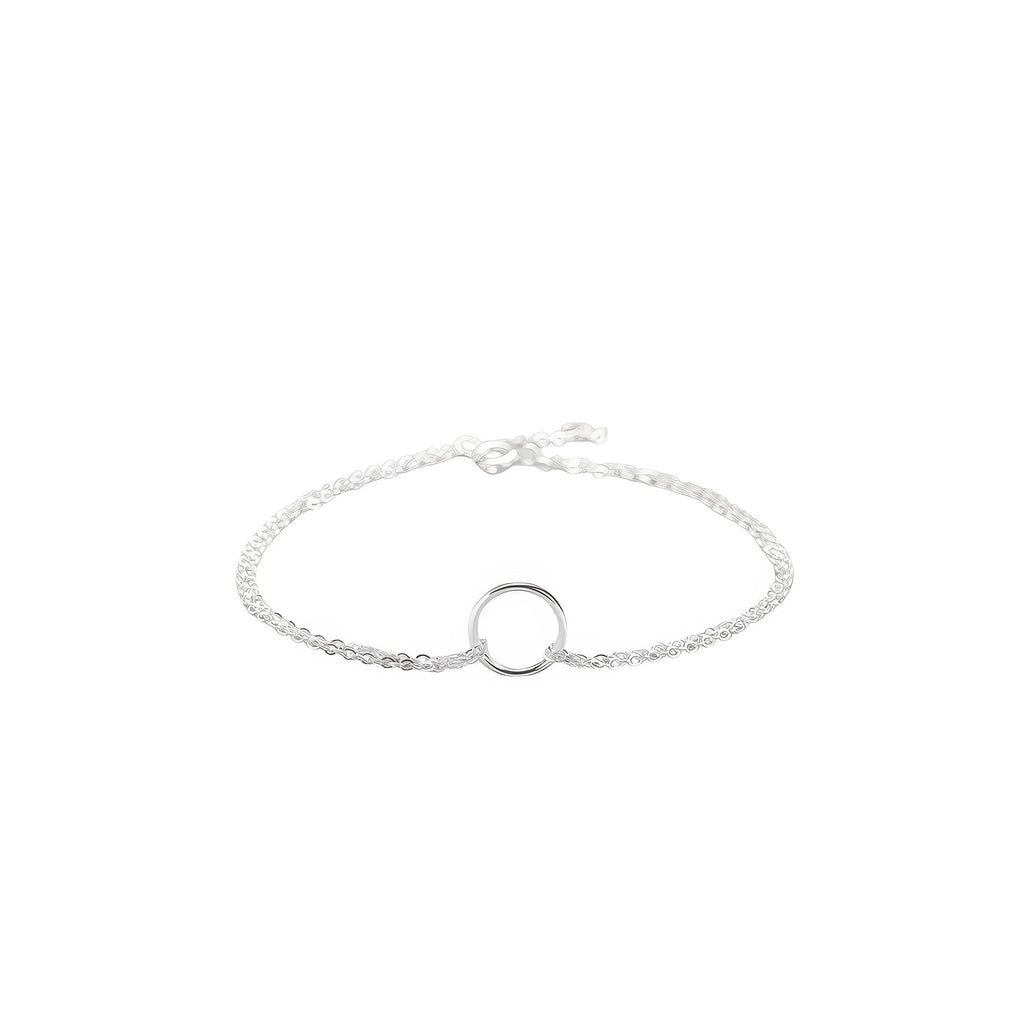 Feines 925 Silber Armband mit doppelter Kette und geometrischem Kreis – minimalistisch und stilvoll