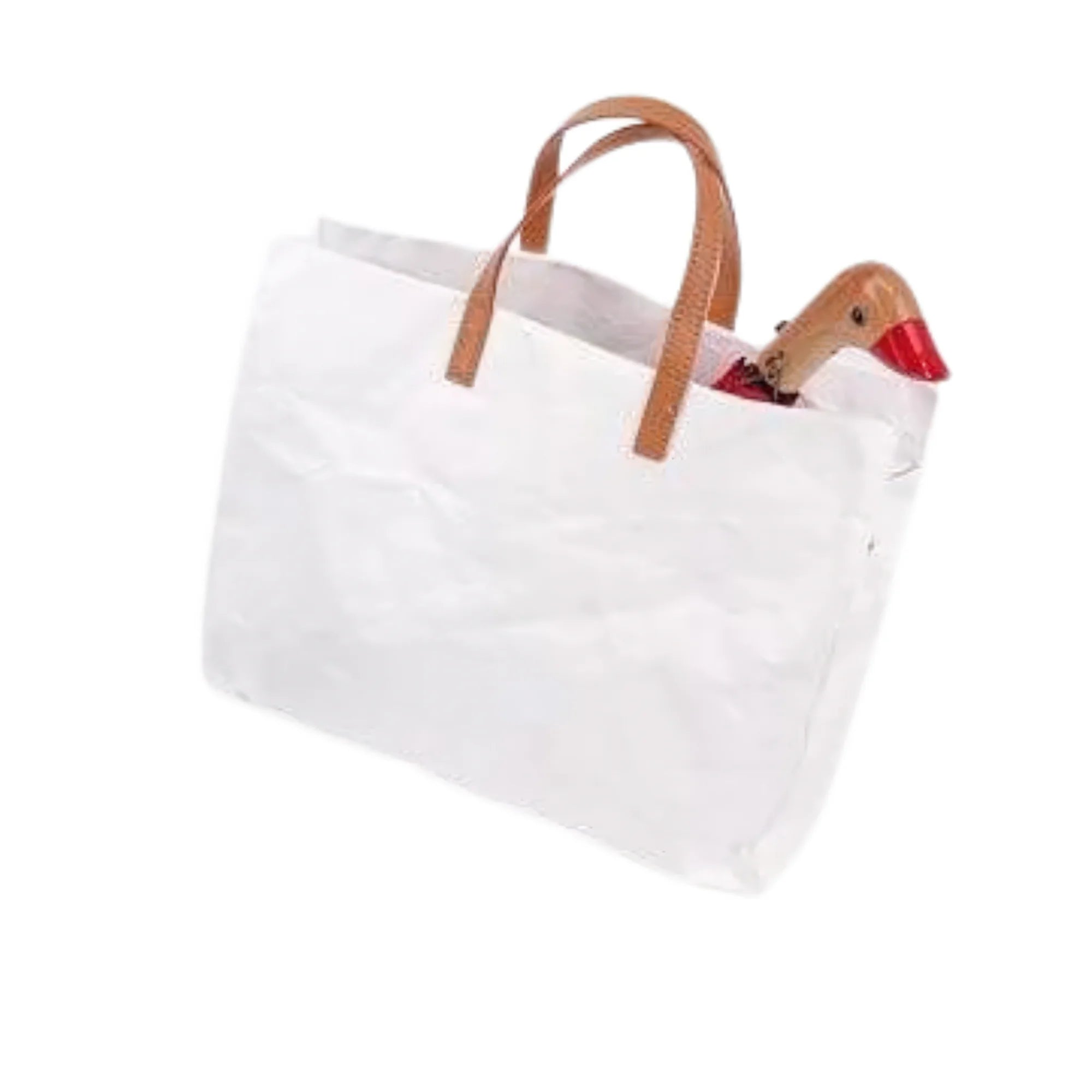 Pulp White Tasche aus strapazierfähigem Dupont-Papier mit Kontrastgriff und Entenkopf-Akzent