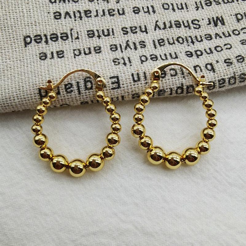 Gold Ball Hoop Earrings Beaded Circle Ear Clip