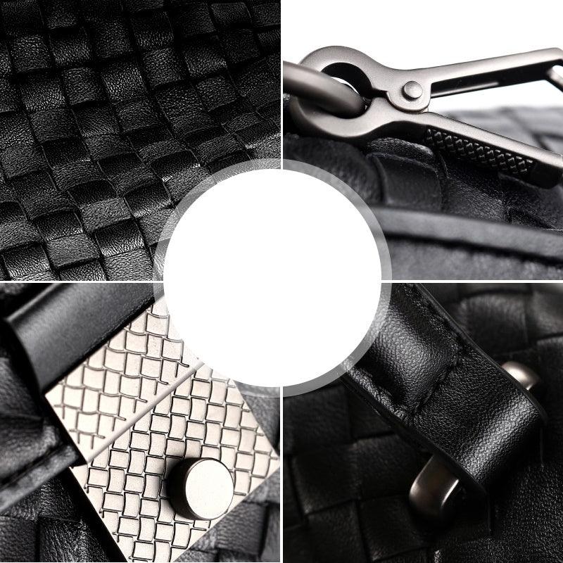 Luxuriöse gewebte Lederhandtasche in Schwarz – hochwertig, robust und stilvoll.