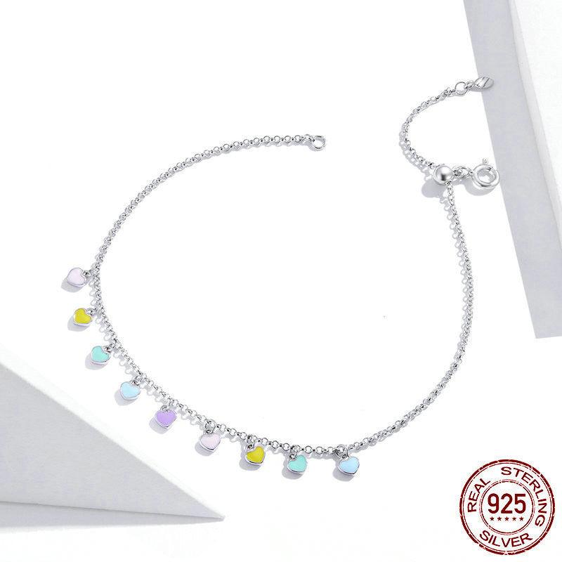 Women's Fashion Rainbow Heart Silver Anklet