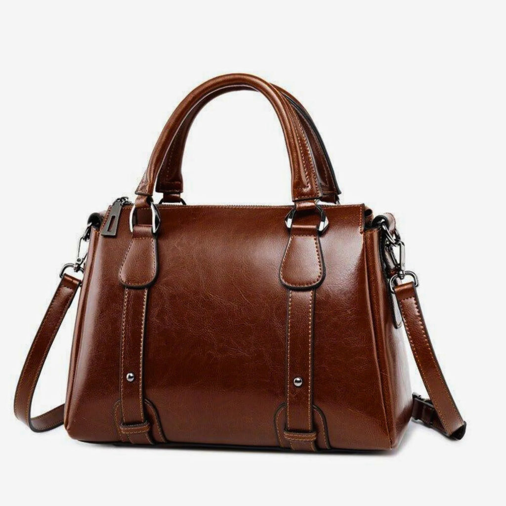 Formklare Handtasche aus zweischichtigem Echtleder in dunkelbraunem Coffee-Ton