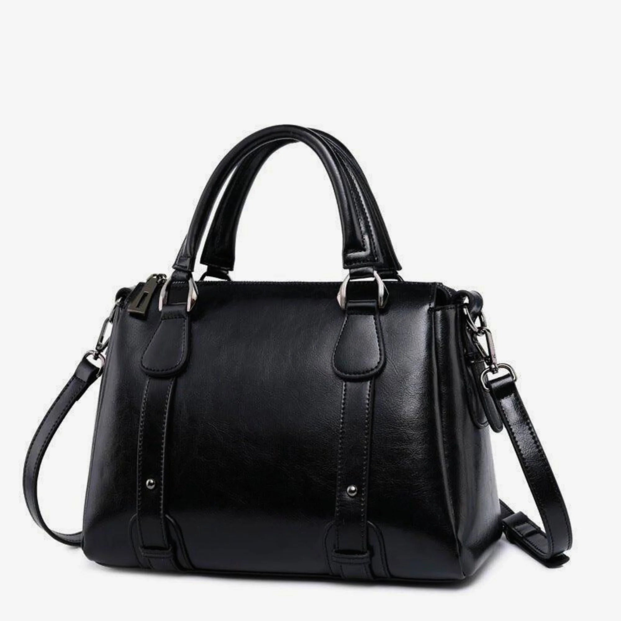 Schwarze Damenhandtasche aus Rindsleder – klar im Design, mit Crossbody-Funktion