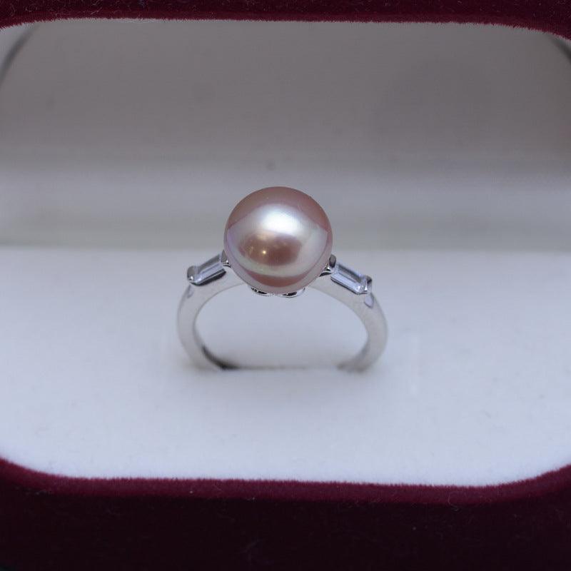 Freshwater 10-11mm White Perfect Circle Pearl Ring Female S925 Silver Simple Opening