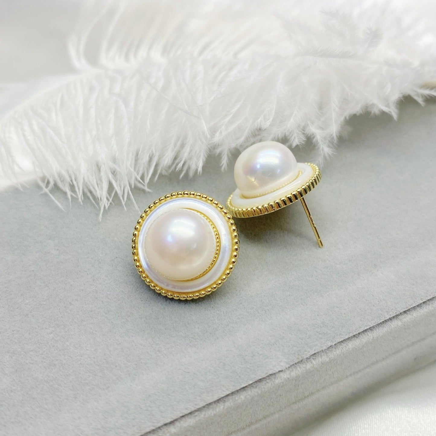 S925 Silver Inlaid Tian Natural Freshwater Pearl Earrings