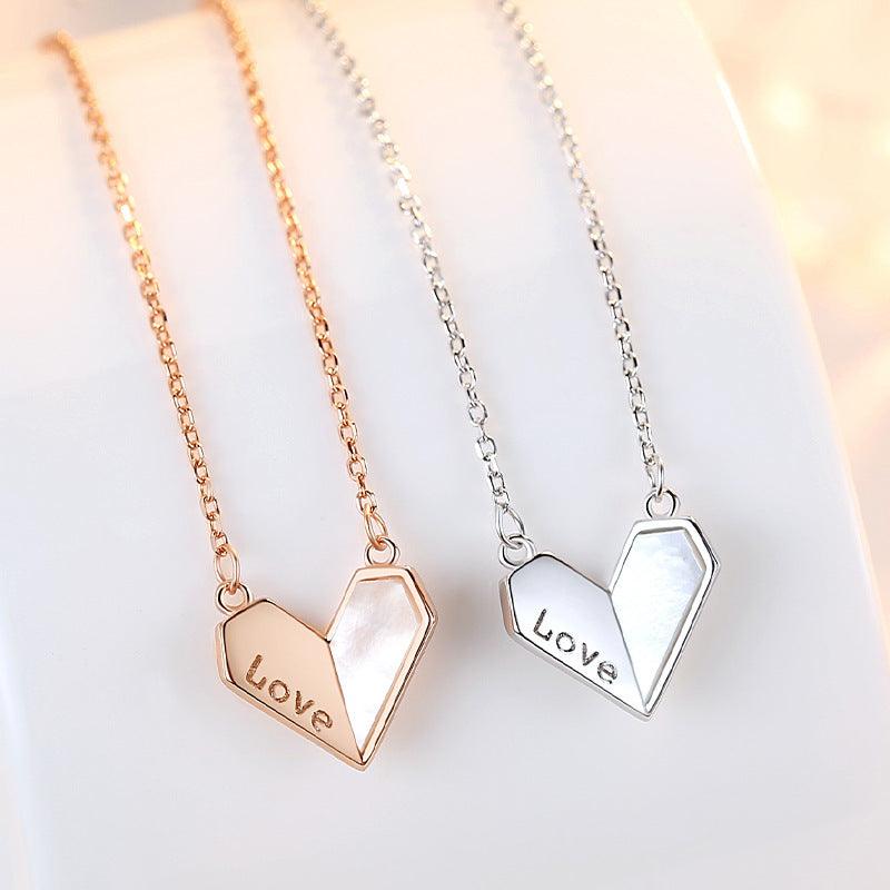 Sterling Silver S925 Heart-shaped White Shell Necklace LOVE Affordable Luxury Style