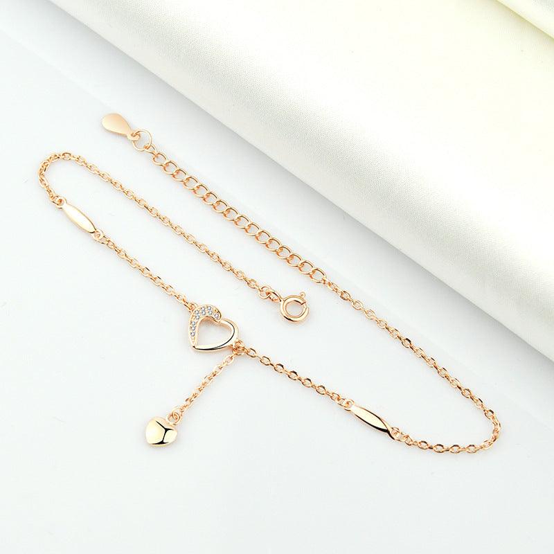 S925 Sterling Silver Rose Gold Plated Anklet Female Temperament Japanese And Korean Net Red Silver Jewelry