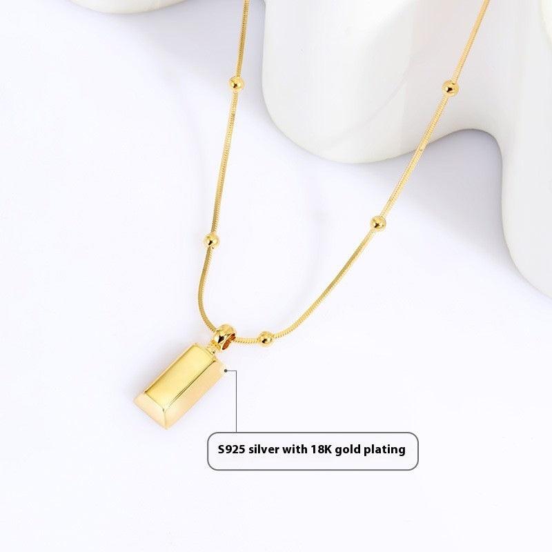 925 Sterling Silver Gold Plated Gold Brick Pendant Necklace