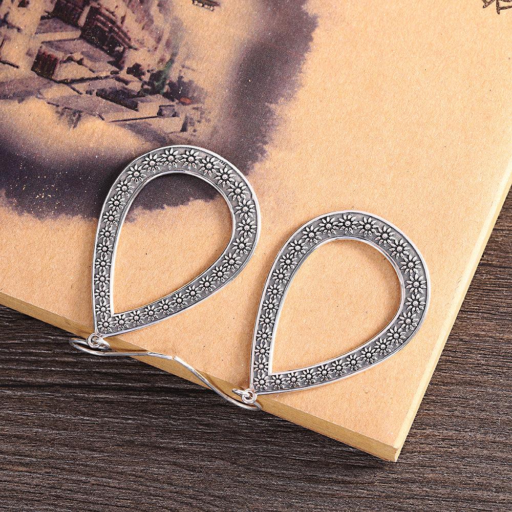 Women's Fashion Silver Engraved Floral Drop Earrings