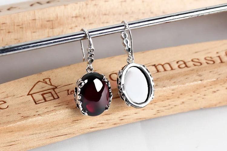 Silver Topaz Agate Gemstone Earrings Jewelry Garnet Drop Earrings