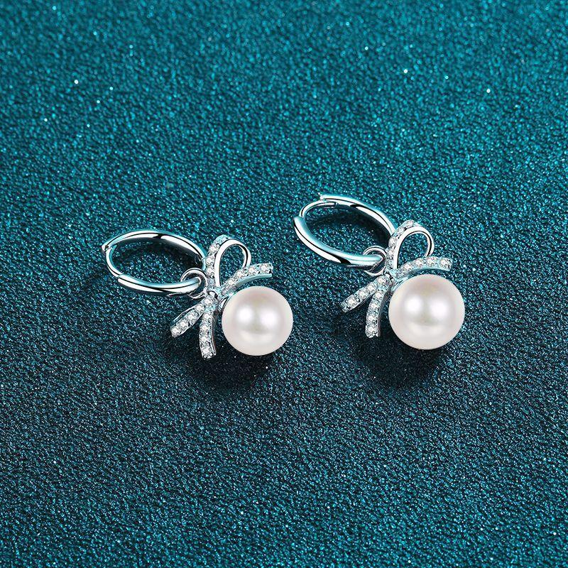 Sterling Silver Freshwater Pearl Moissanite Earrings