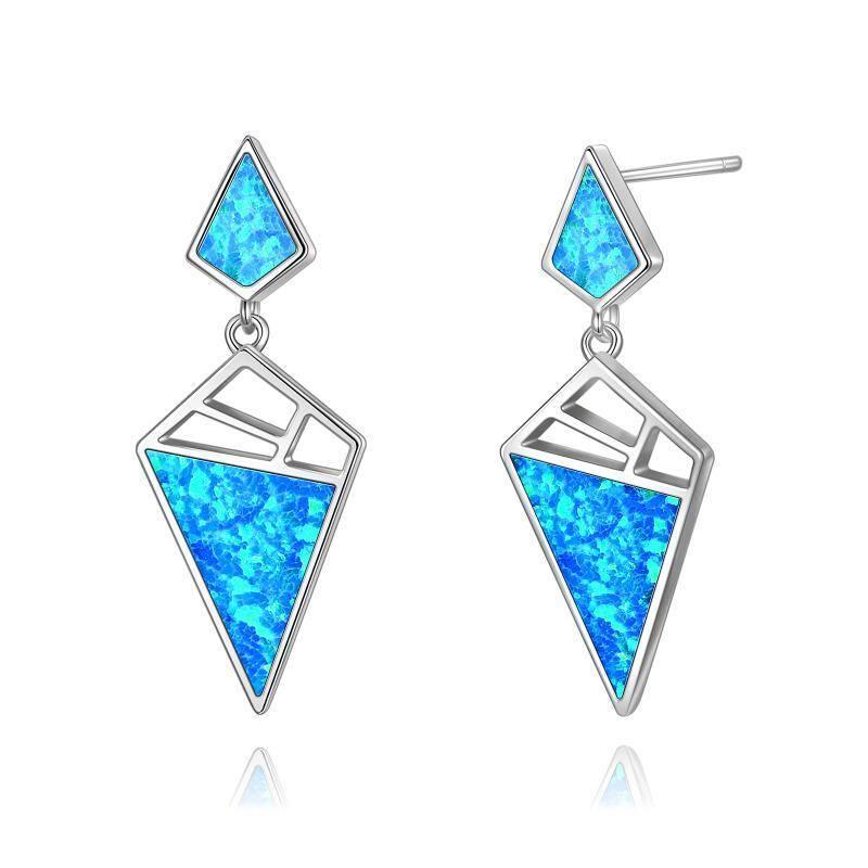 925 Sterling Silver Geometric With Opal Dangle Drop Stud Earrings