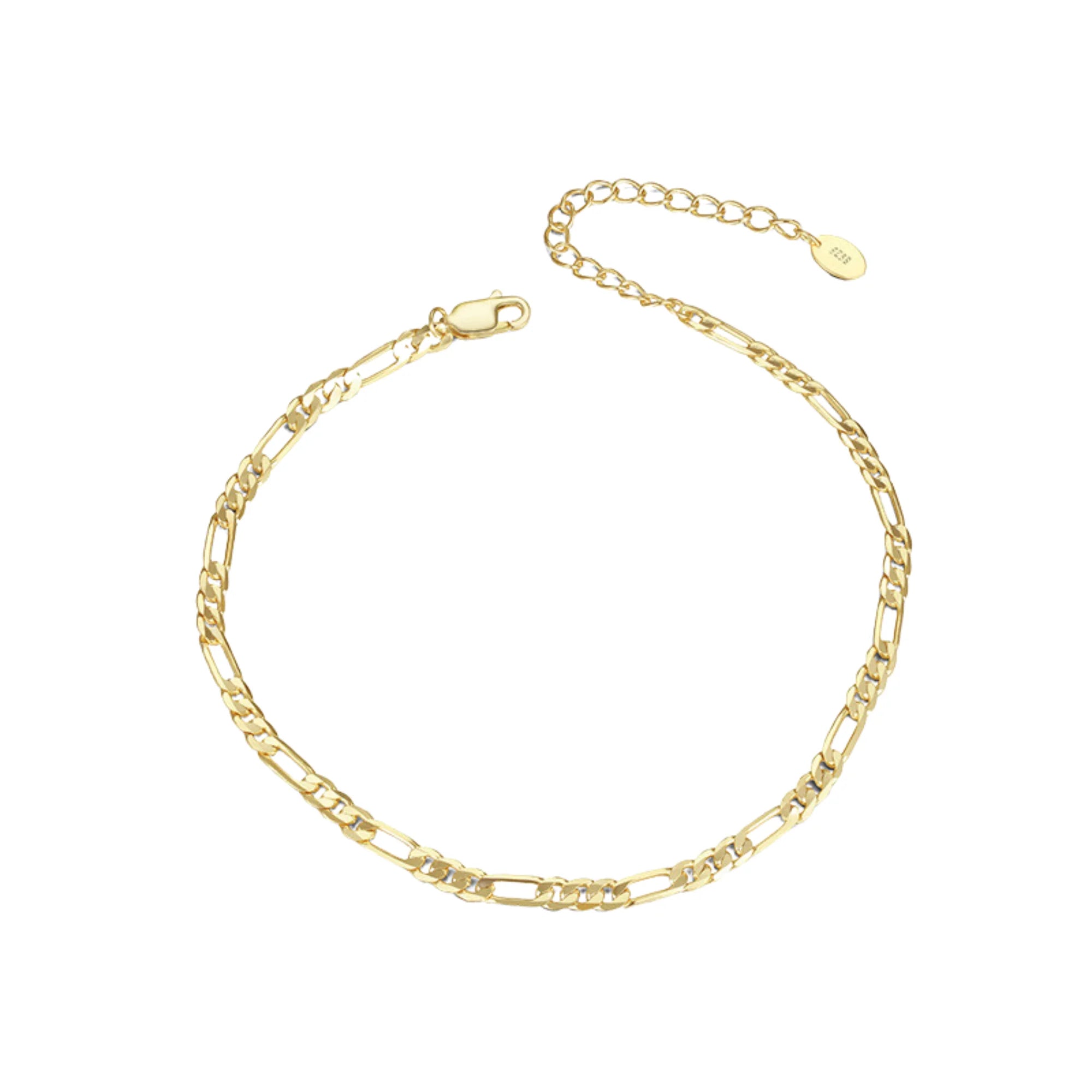 Figaro Fusskettchen Silber Damen – 14K vergoldet, ruhige Struktur