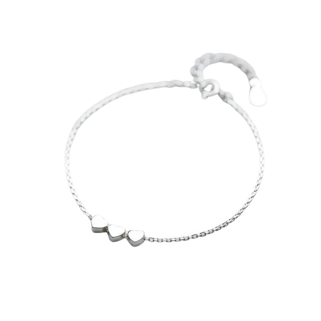 Fusskettchen Drei Herzen rhodiniert Damen – dezente Struktur