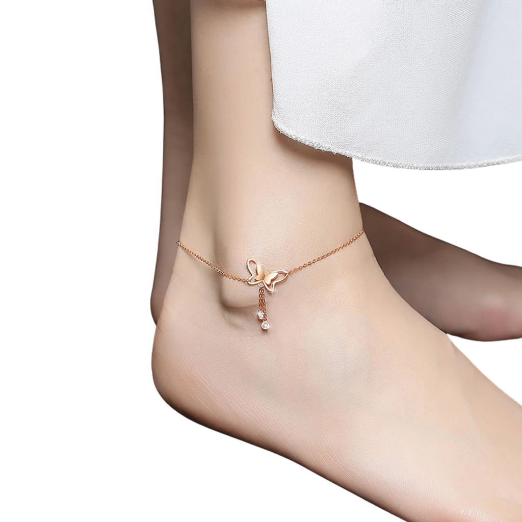 Fusskettchen Schmetterling Roségold 925 Silber Damen – minimalistisch geführt