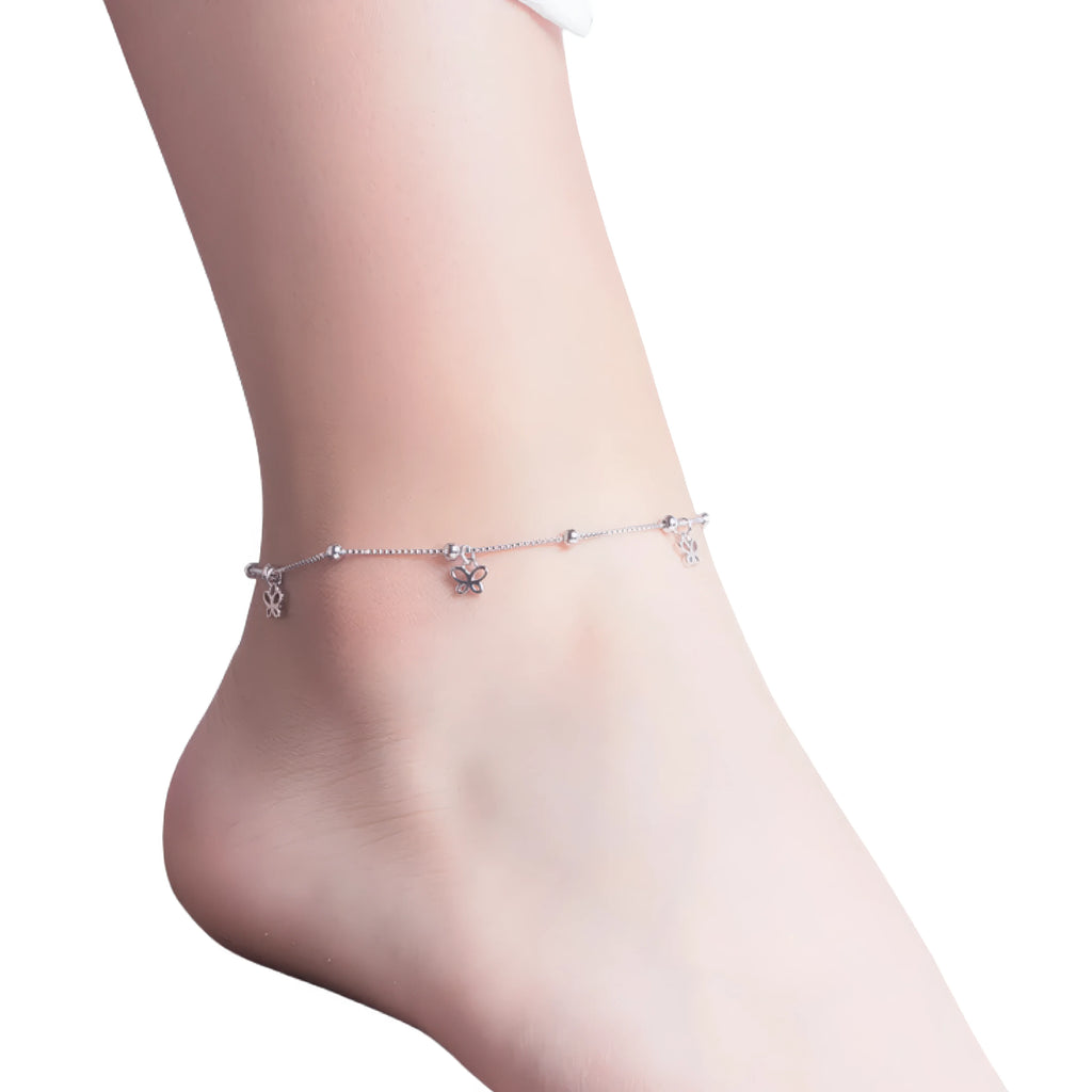 Fusskettchen Schmetterling rhodiniert – dezente Struktur