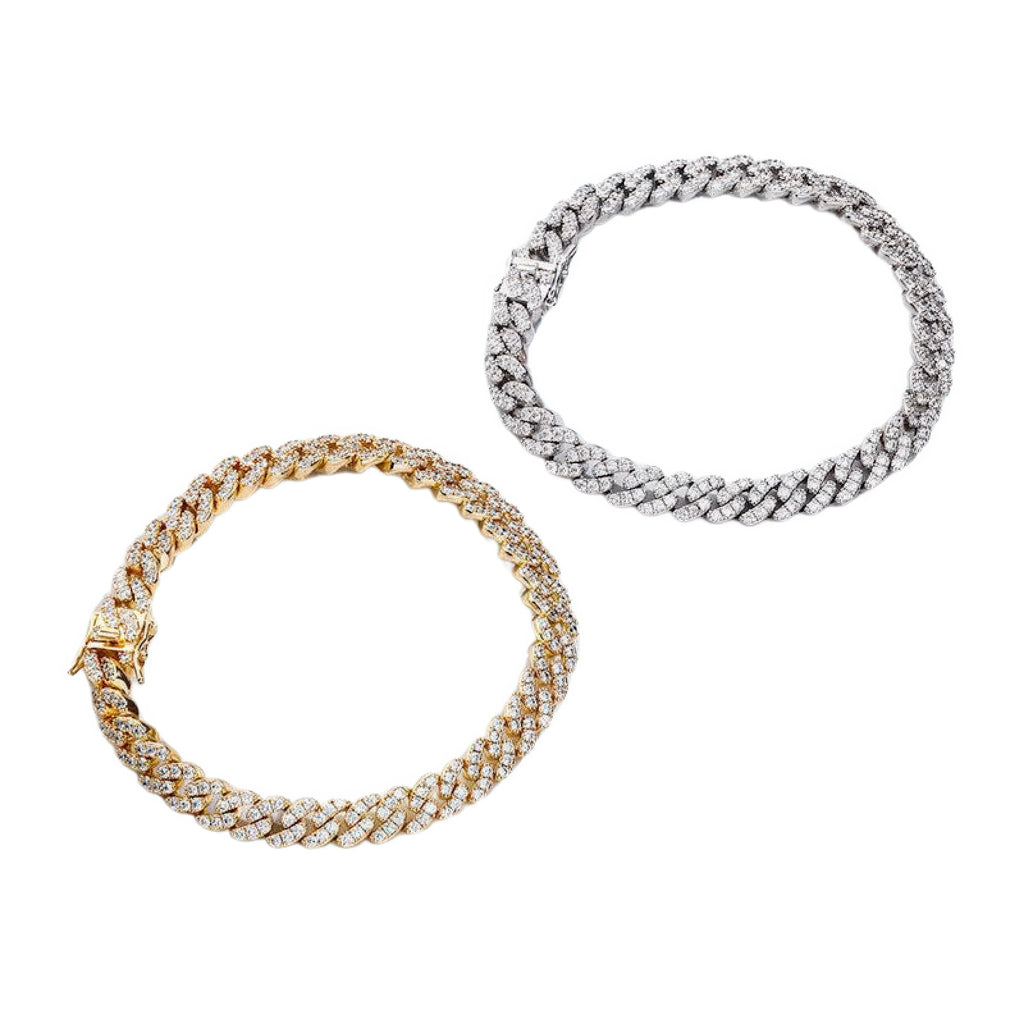 Fusskettchen Zirkonia 14K vergoldet rhodiniert Damen – klare Linie