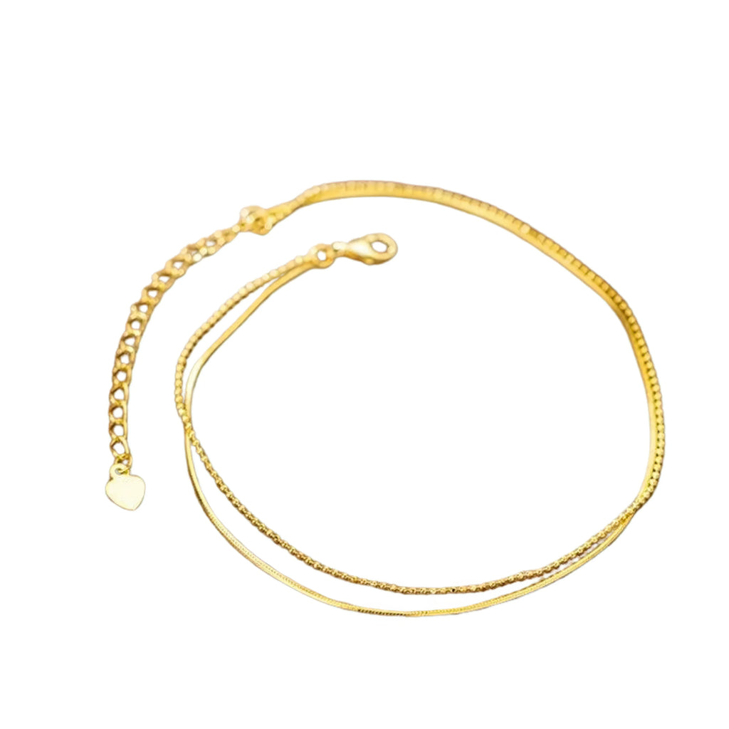 Zweilagiges Fusskettchen 14K vergoldet – 925 Sterling Silber, parallel geführt