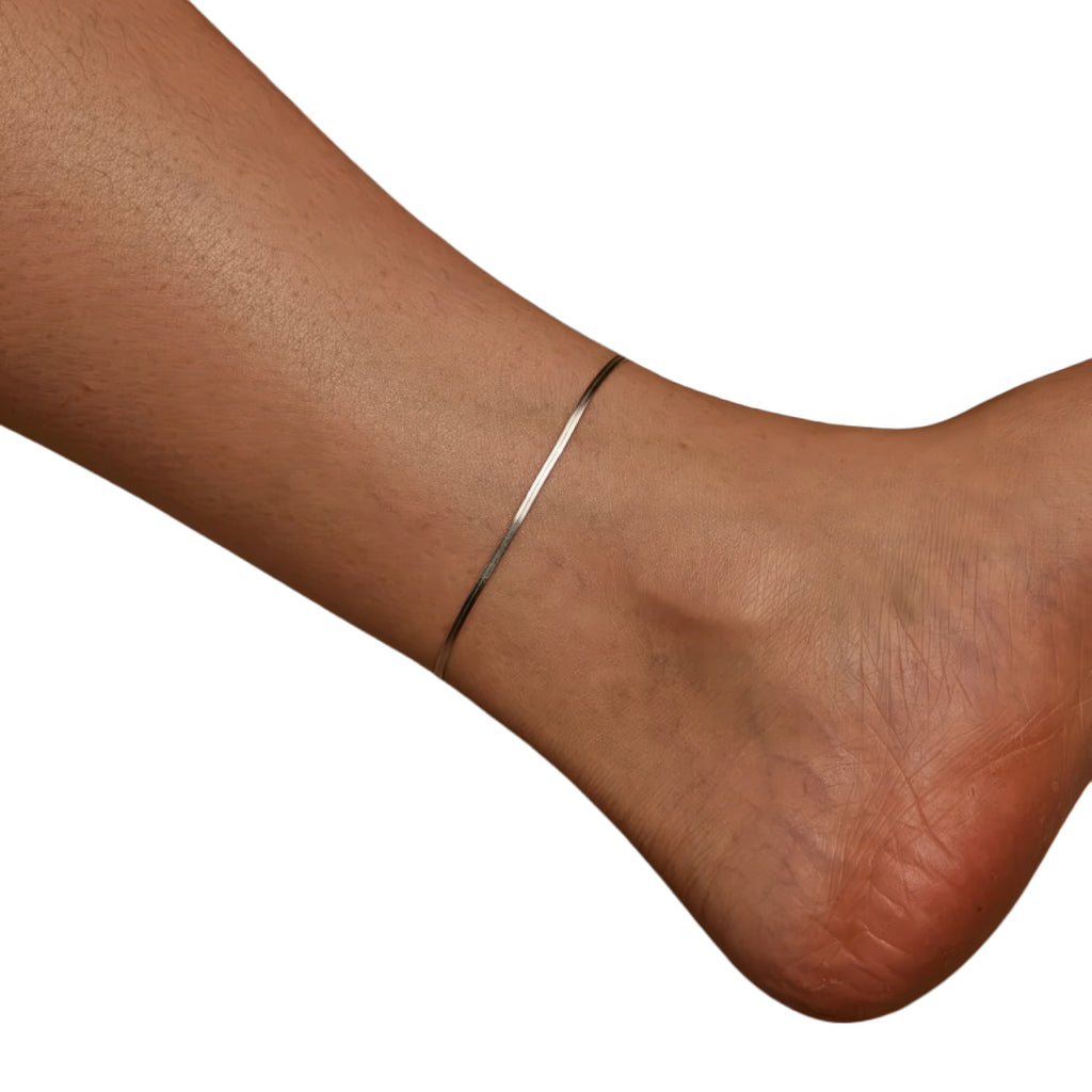 Rundglied Fusskettchen 925 Silber Damen – mattierte Oberfläche