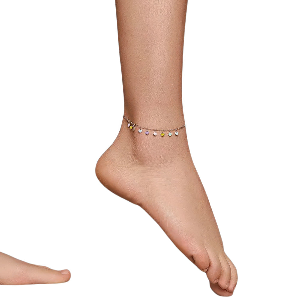 Herz Fusskettchen 925 Silber – fixierter Anhänger, hochglanzpoliert