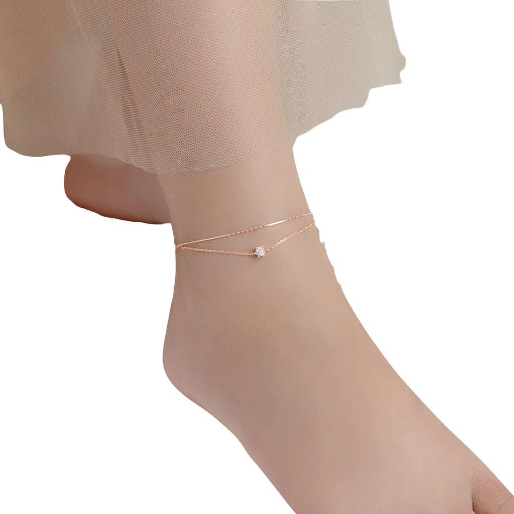 Fusskettchen doppellagig 925 Silber Damen mit Zirkon – Roségold plattiert