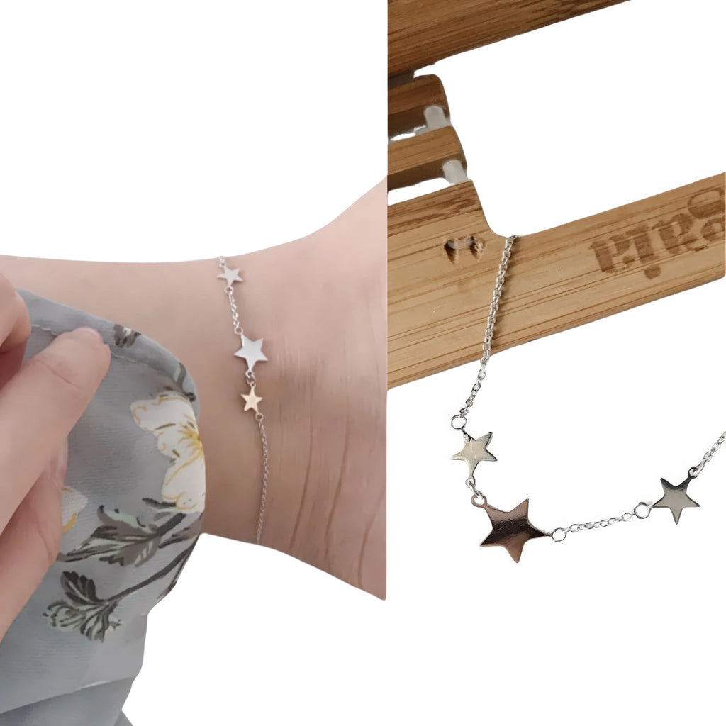 Fusskettchen 925 Silber Damen – drei Elemente Weissgold matt plattiert