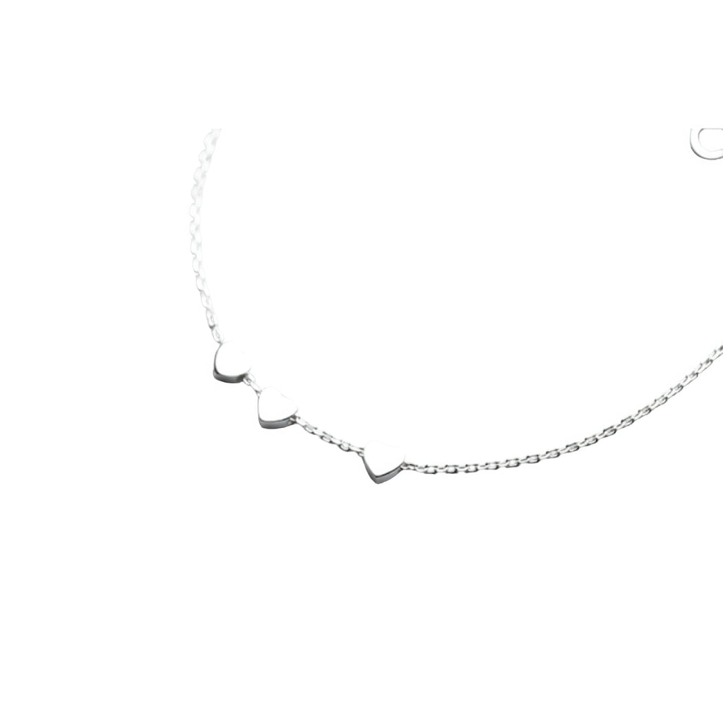 Fusskettchen Drei Herzen rhodiniert – verstellbare Länge