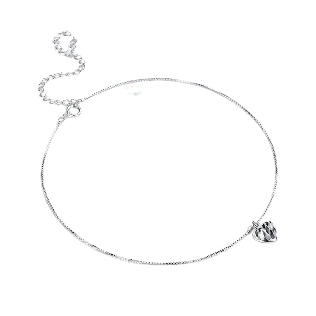 Minimalistisches Fusskettchen Herz 925 Sterling Silber – verstellbare Länge