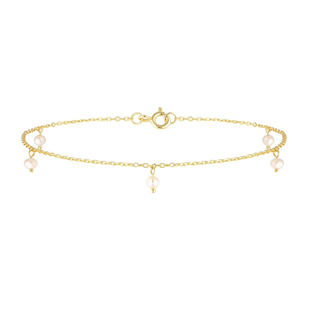 Fusskettchen Silber Perlen Damen – verstellbar 23–28 cm