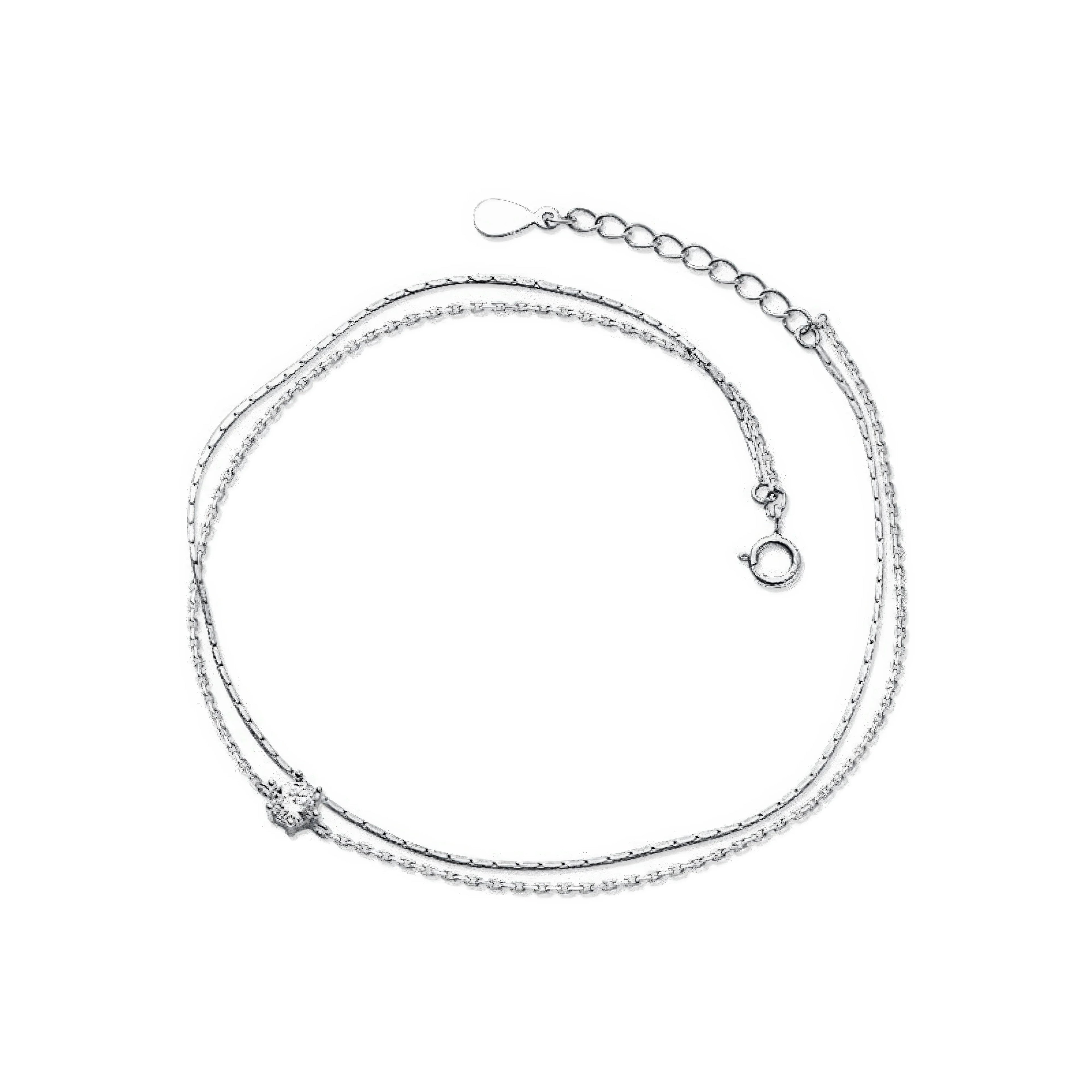 Fusskettchen doppellagig 925 Silber Damen – Zirkonpunkt Detailaufnahme