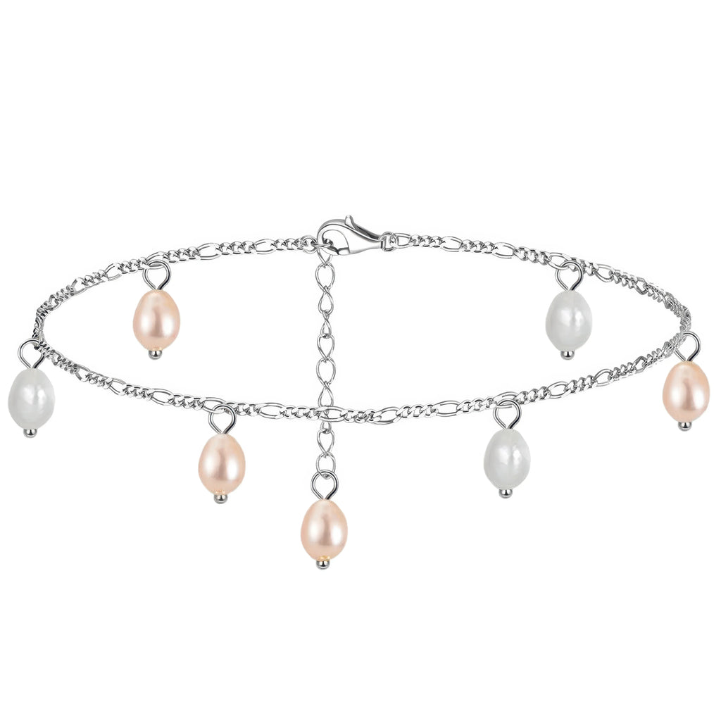 Fusskettchen 925 Sterling Silber Damen – echte Perlen platinveredelt