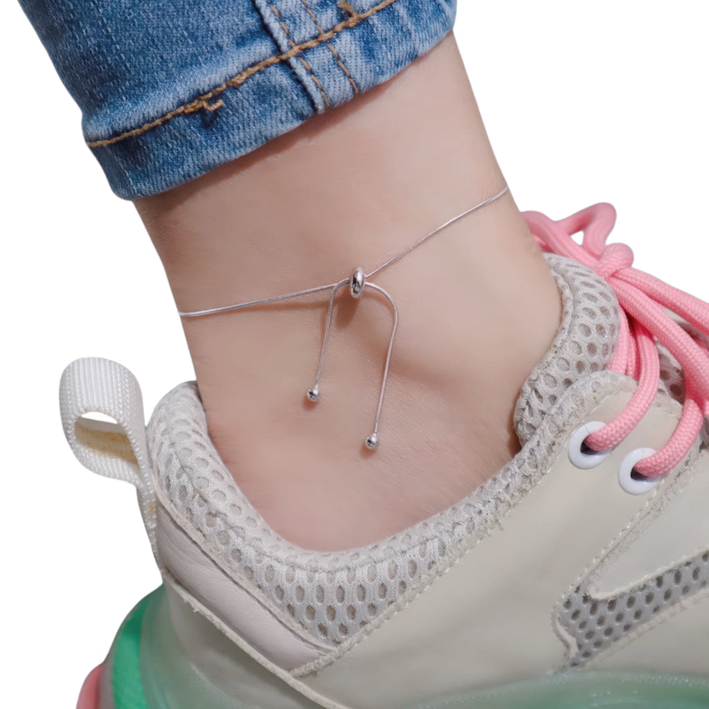 Damen Fusskettchen verstellbar – platinbeschichtete Oberfläche, neutraler Look