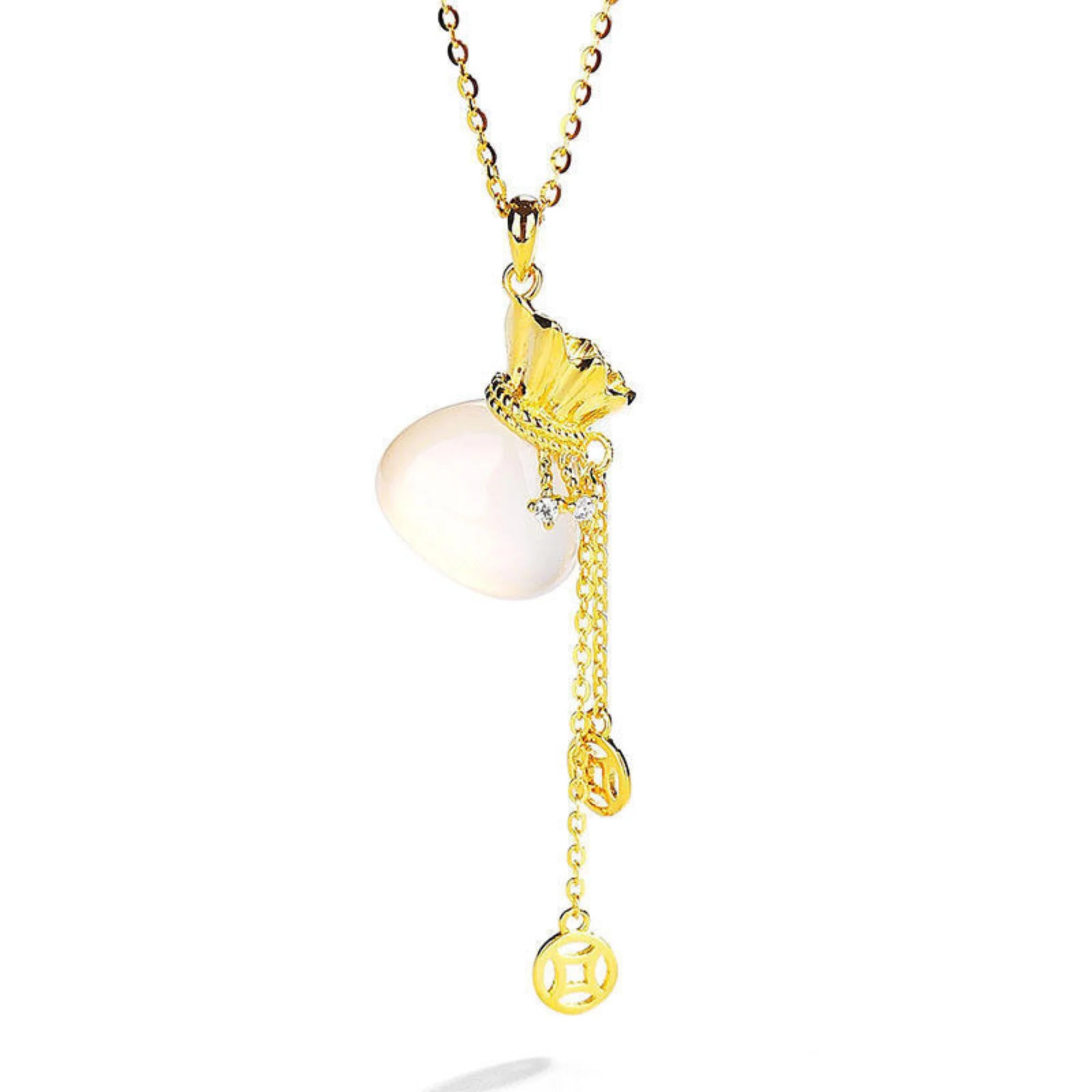 Glücksbeutel Halskette mit Chalcedon und feiner Quaste – 925 Silber, symbolisches Design