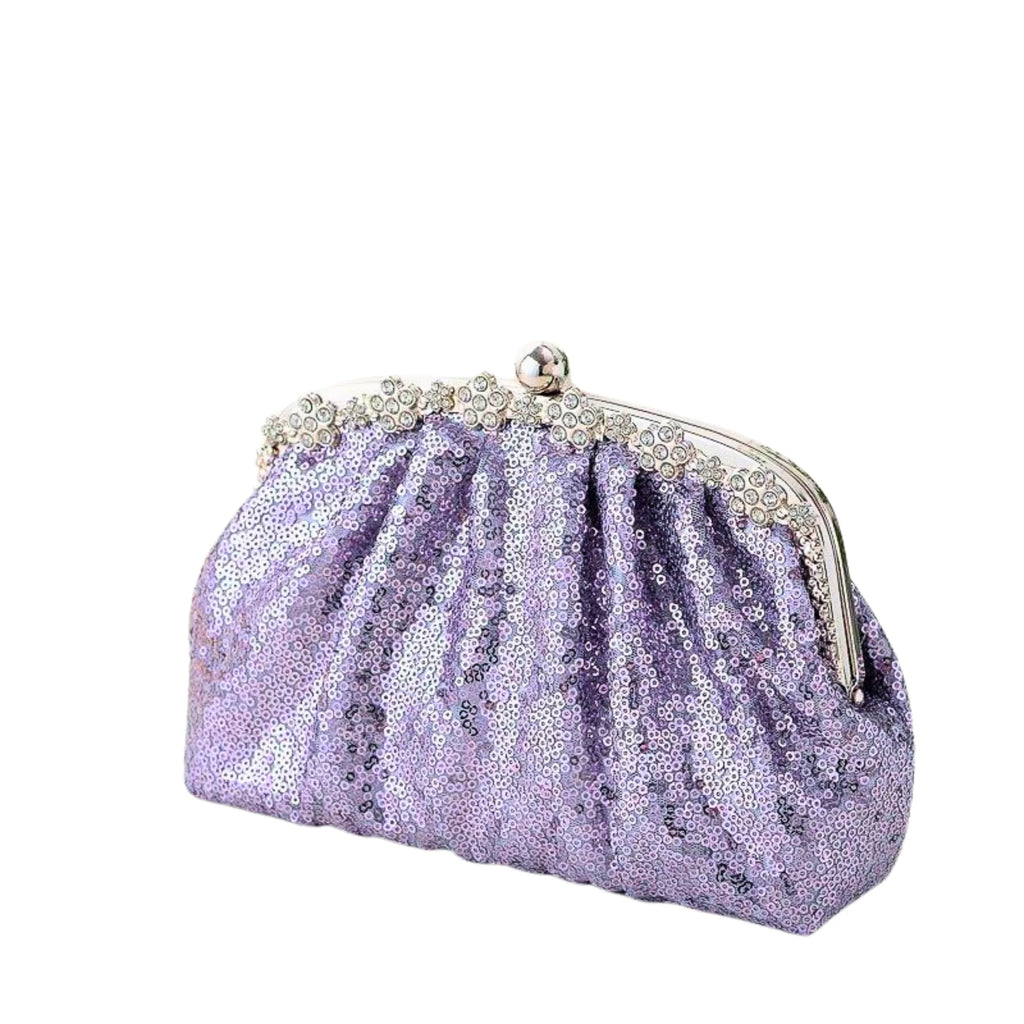 Clutch in Lilac Glow mit fein schimmerndem Paillettenstoff – tragbar mit Kette oder als Handtasche
