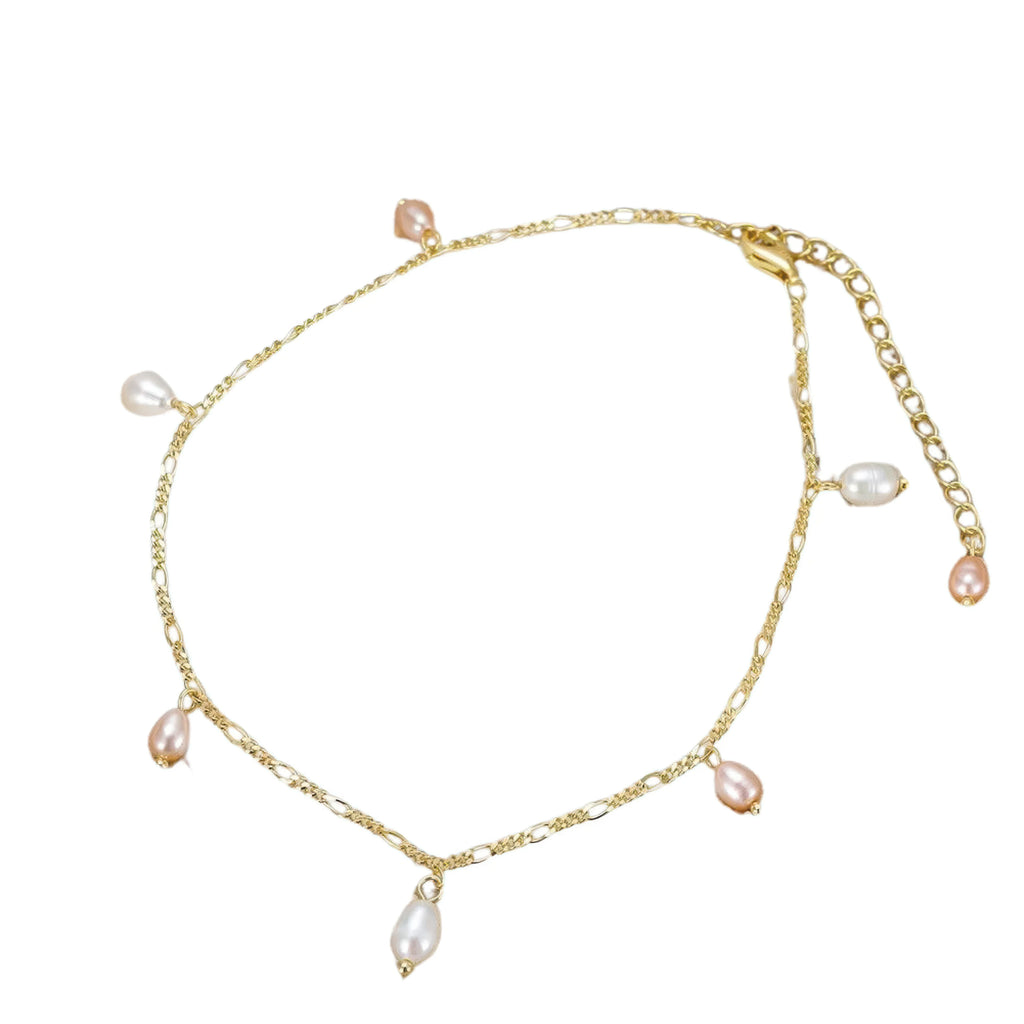 925 vergoldete fusskette mit echten süsswasserperlen – beweglich, natürlich, nicht zentriert