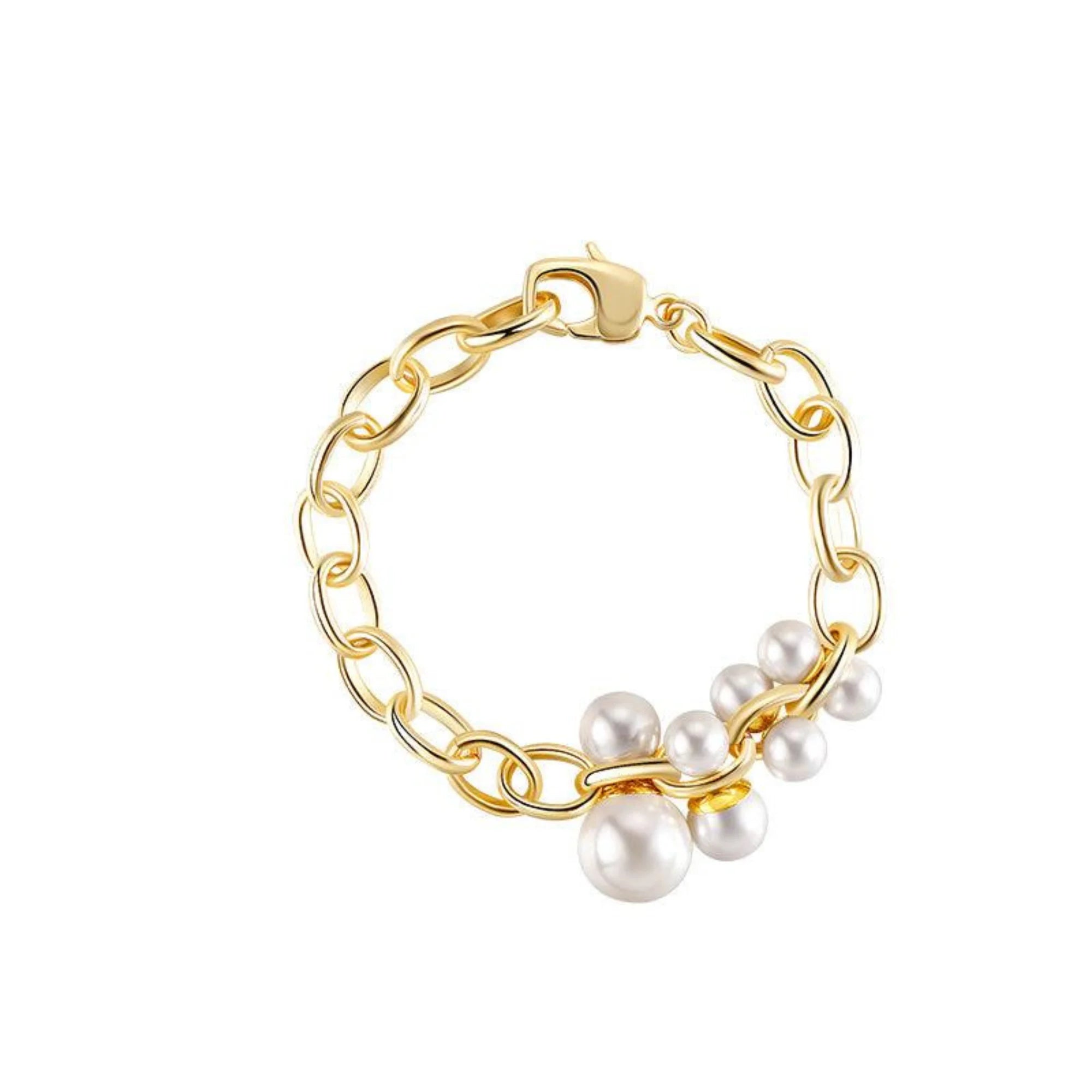 Freigestelltes Armband mit synthetischen Perlen und goldener Kette – retro, elegant, unaufdringlich