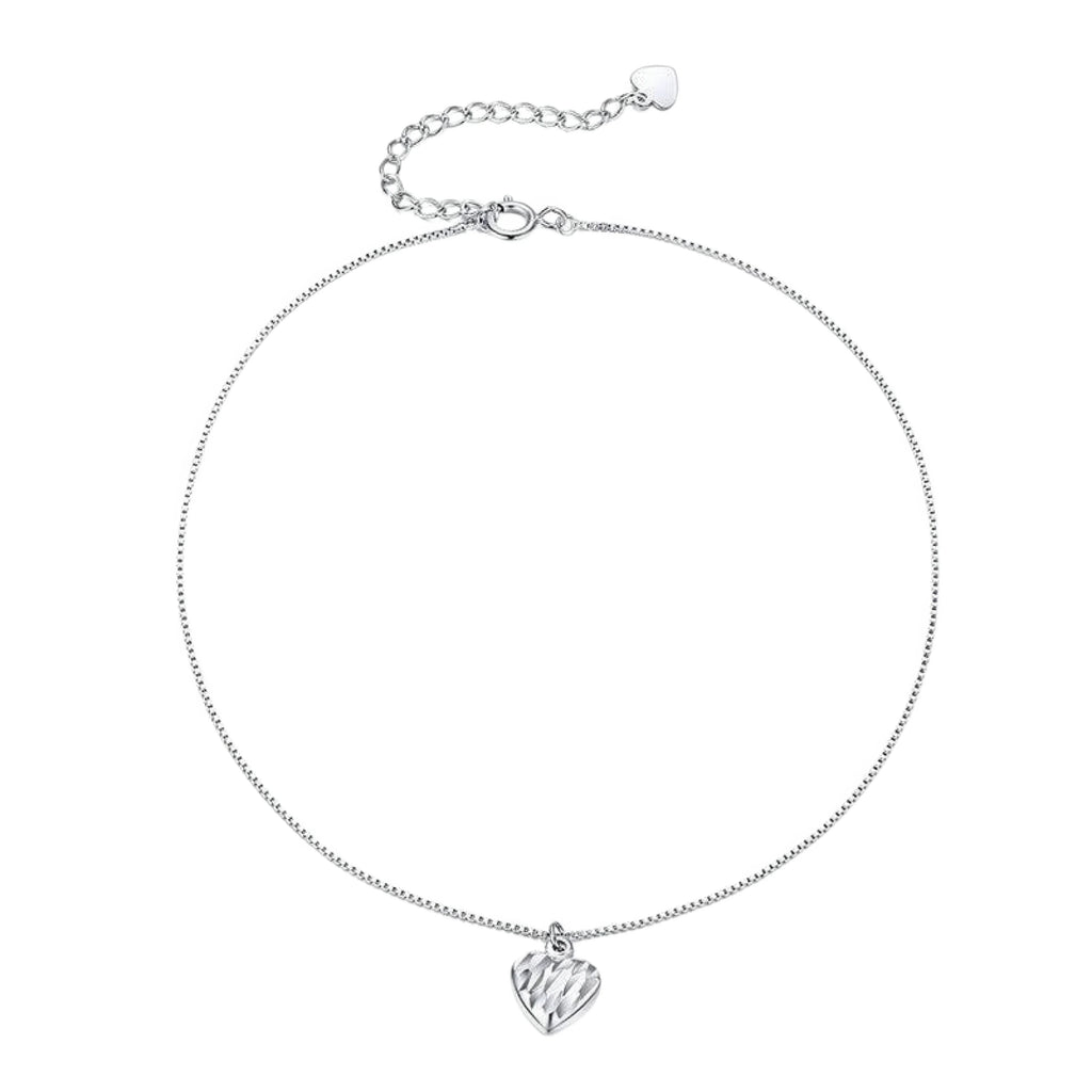 Damen Fusskettchen Herz Sterling Silber – platinveredelte Oberfläche