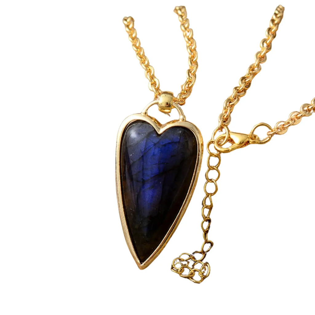 Herzanhänger Labradorit – vergoldete 925-Silber-Fassung Frontansicht