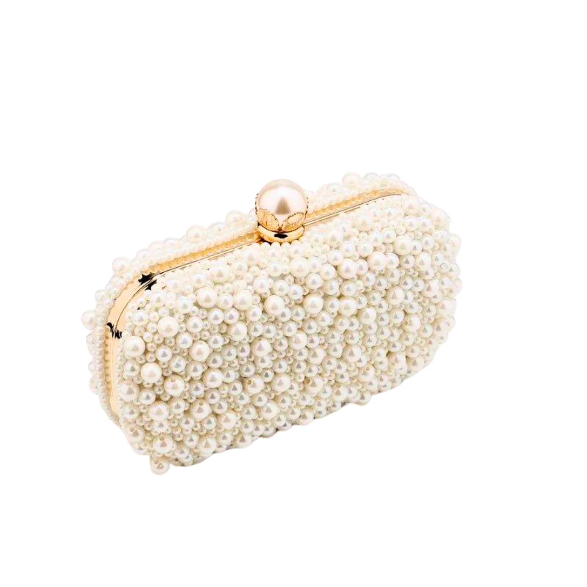 Clutch mit goldfarbener Kugel und rundem Verlauf – handbesetzt mit Perlen