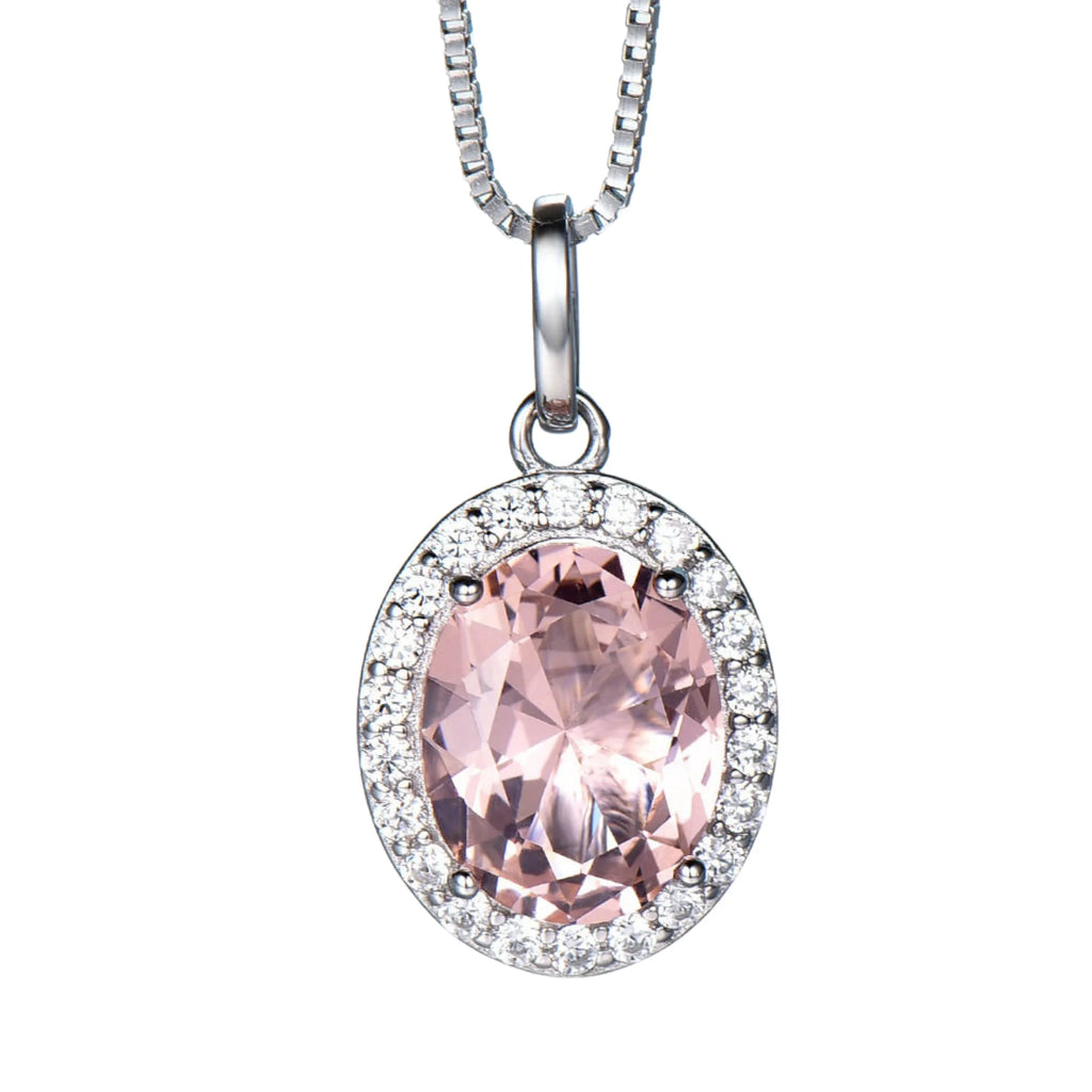 925 Silberkette mit rosa Kristallkreuz – Frontansicht