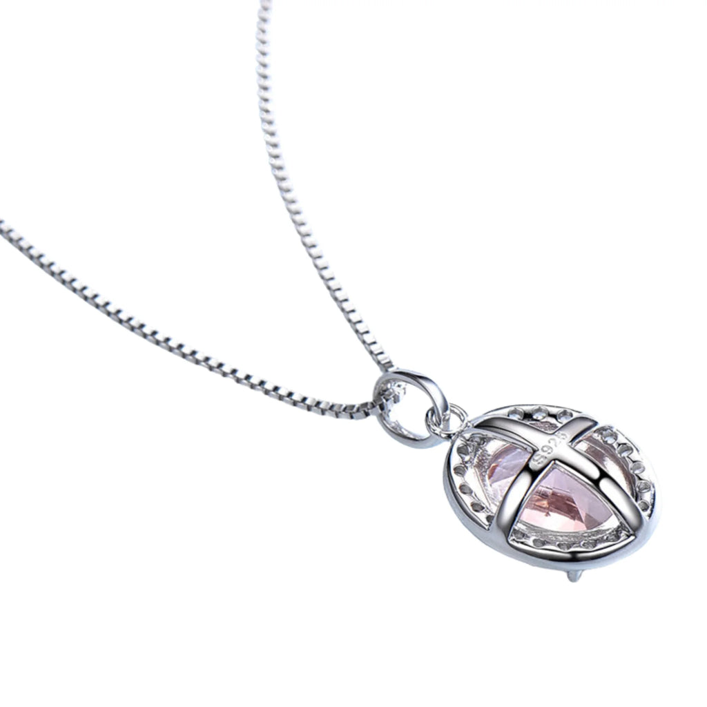 Rückansicht der Kreuzkette mit rosa Kristall aus 925 Silber