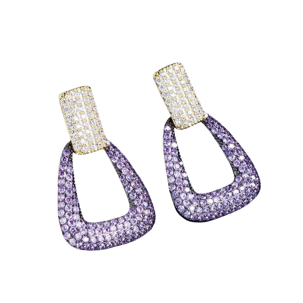 Ohrhänger in offener Trapezform mit violettem Kristall – ohne Gravur