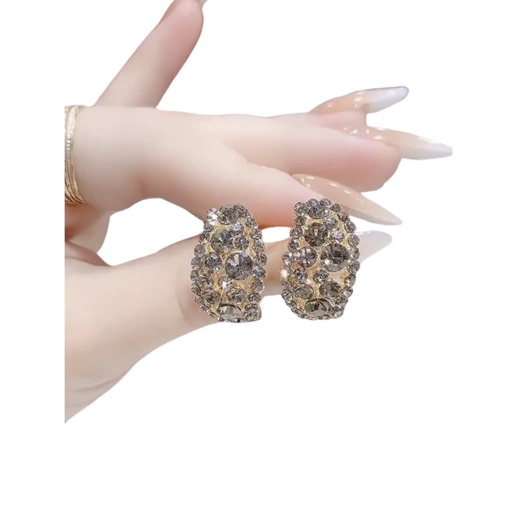 Paar Ohrstecker in Grau – Kristalle ruhig eingefasst, ohne Lichtspiel